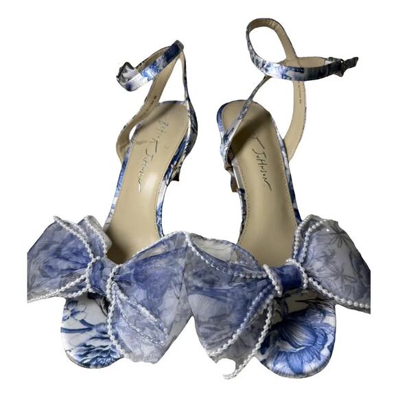 Betsey Johnson Blue Floral Heels – Pearl Bow Detail - Picture 1 of 13